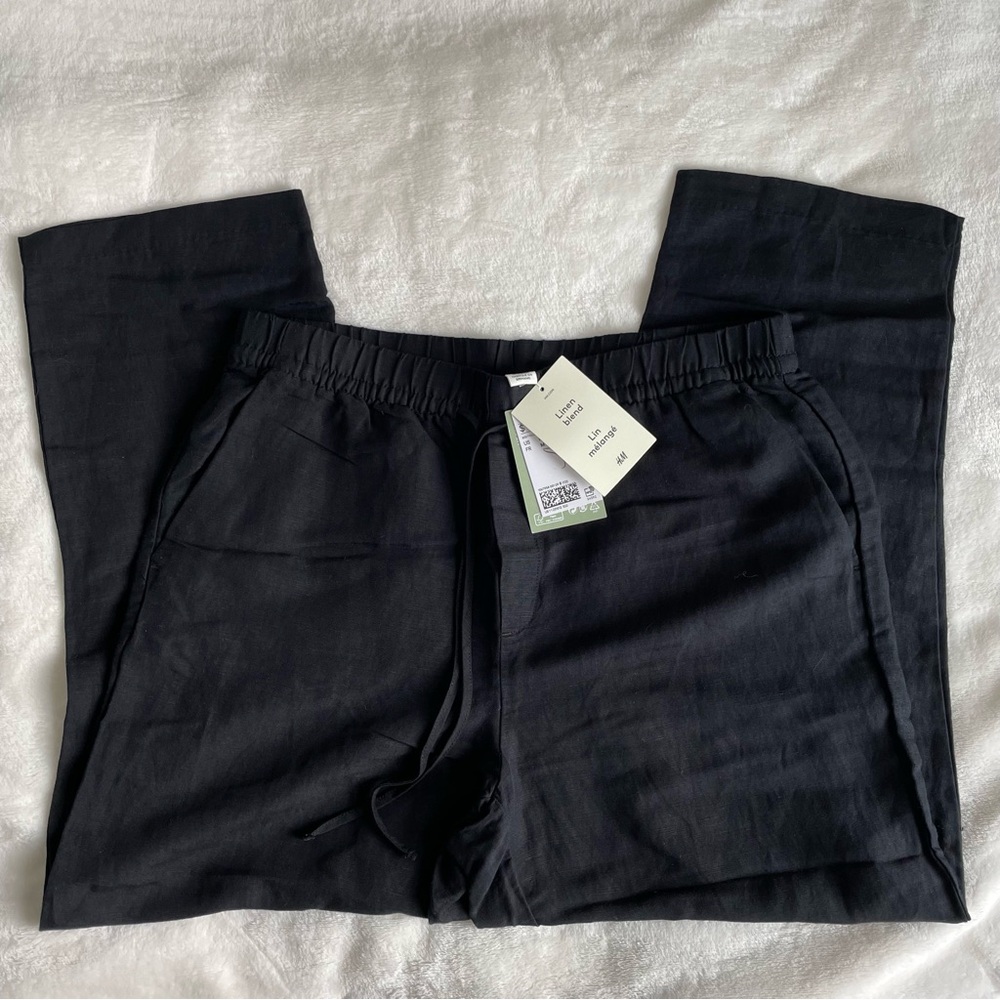 H&M new with tags black linen wide leg pants women’s M